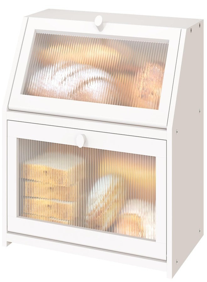 Vriccc White Bread Box for Kitchen Counter, Large Bamboo Wood Double Layer Bread Box, Wooden Bread Storage Capacity - Image 1